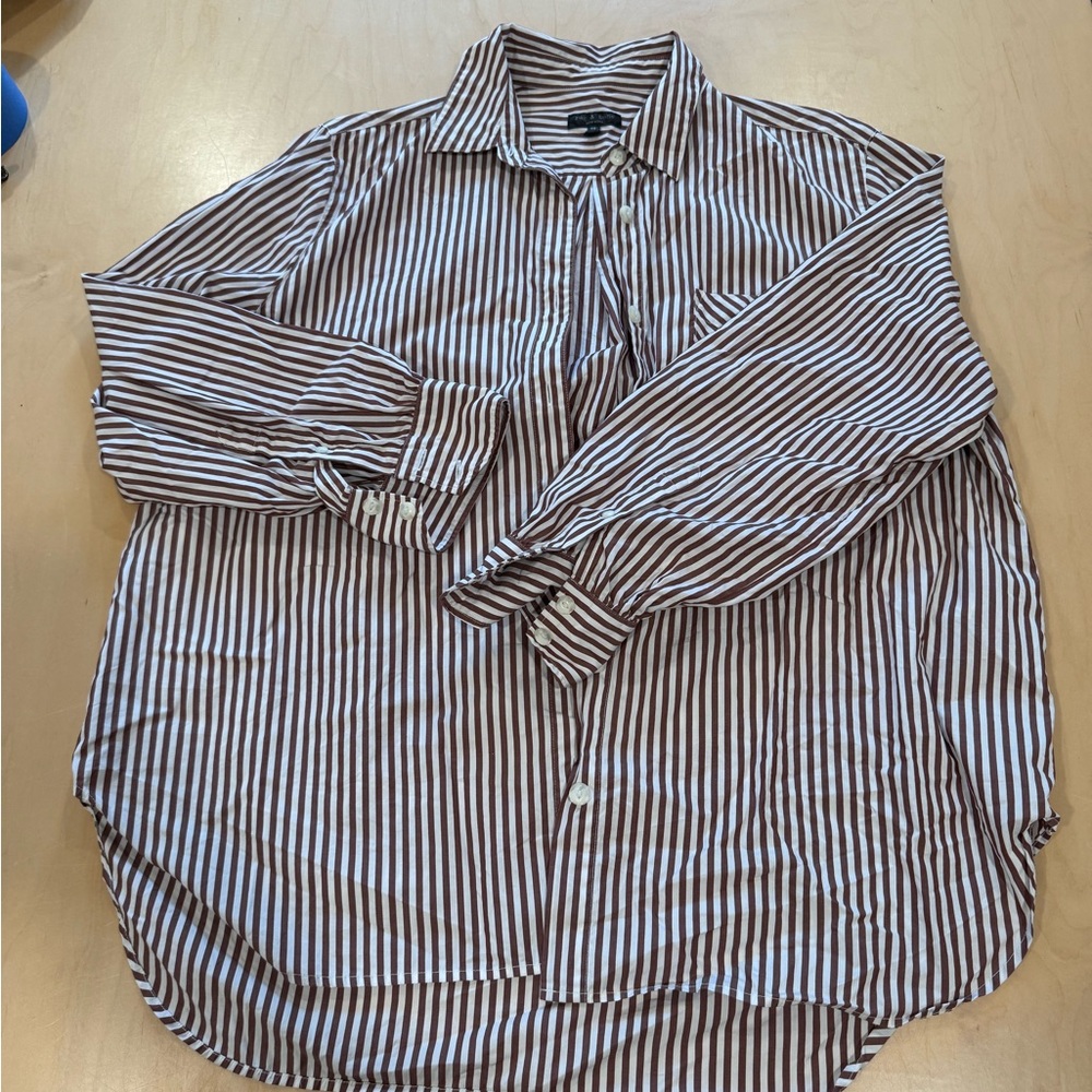 rag & bone Brown and White Striped Casual Shirt